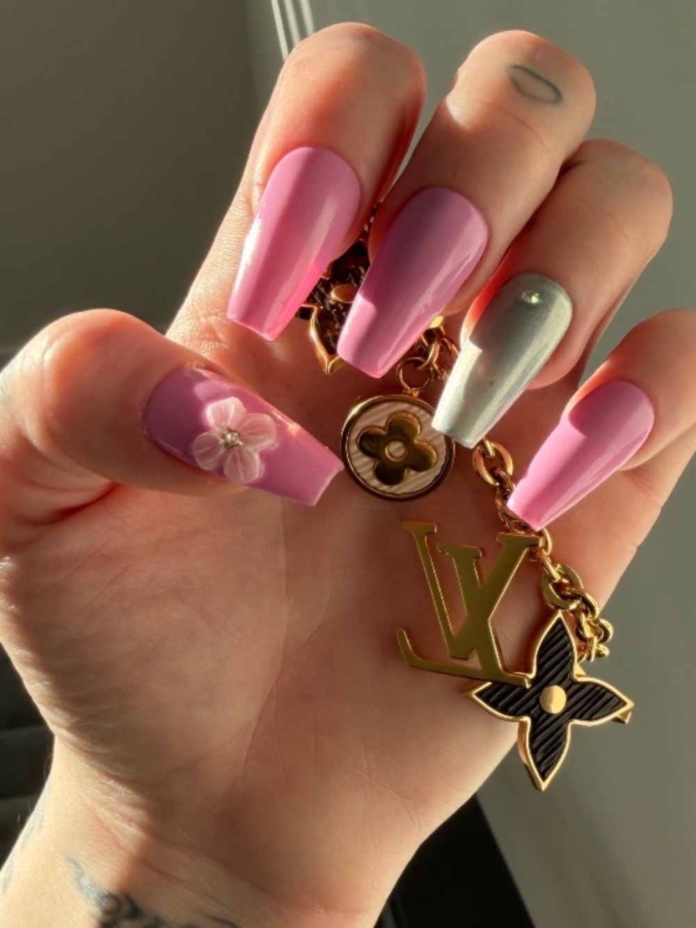 Press on gel premium nails Floral rhinestone Barbiecore cottagecore y2k